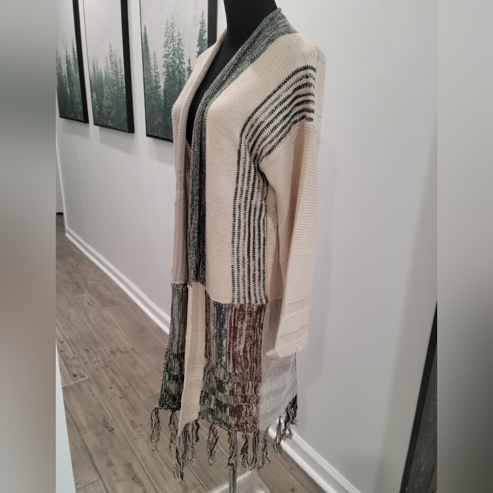 CLEARANCE! BOHO Fringe Cardigan Patchwork Knit Sweater NEW! - Picture 4 of 6